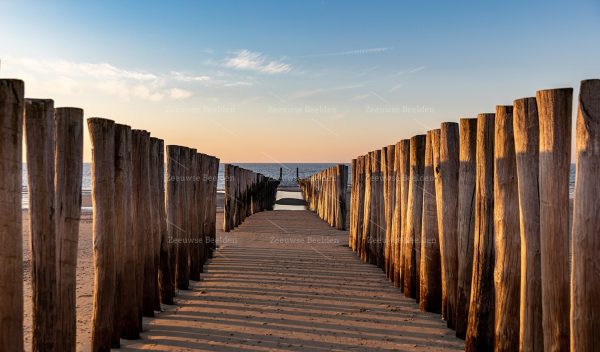 Strandpaaltjes bij avondlicht 3