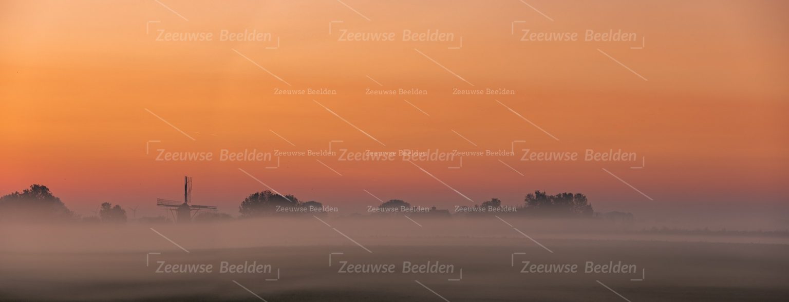Panoramafoto platteland op een mistige ochtend 2
