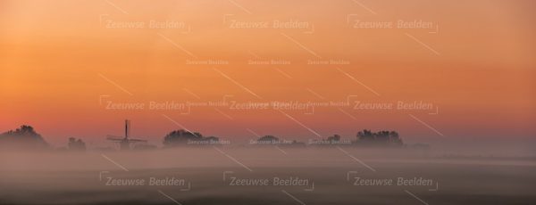 Panoramafoto platteland op een mistige ochtend 2